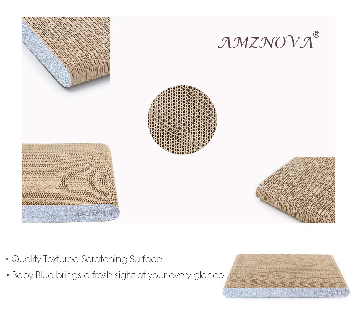 Amznova Durable Flat Cardboard Cat Scratcher, Colors Series, Wide, Glitter Silver